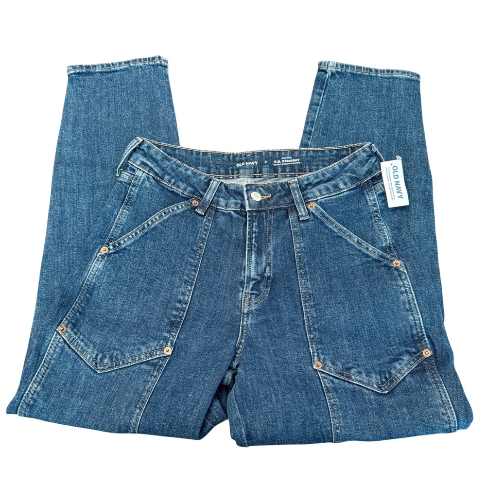 Old Navy High-Rise O.G. Straight Carpenter Jeans Medium Wash Blue Size 4 NWT